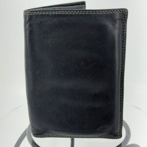 Katana Mens‎ Black Leather Trifold Wallet Vertical Zip Pocket ID Windows